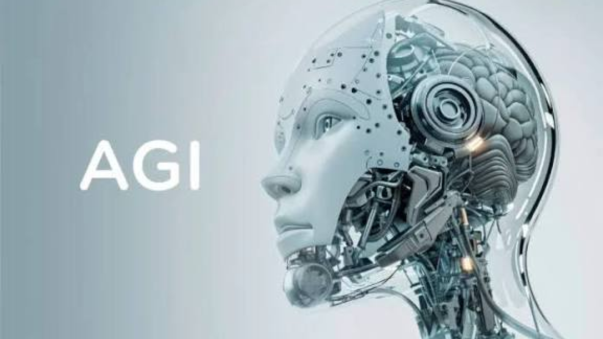 Futuristic humanoid robot with exposed mechanical components beside the text “Artificial General Intelligence (AGI) - Everything You Need to Know.”